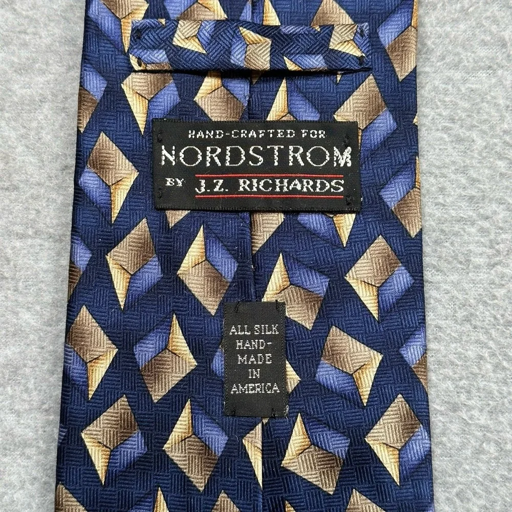 Nordstrom JZ Richards Mens Silk Neck Tie Blue Geometric 60x4